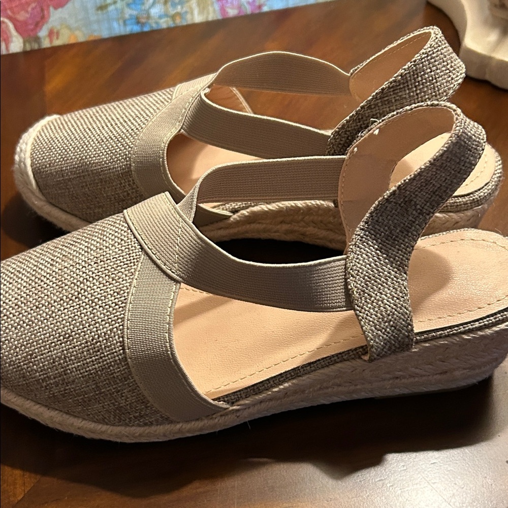 Stylish Beige Espadrille Wedge Sandals